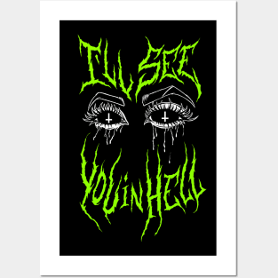 I'll See You In Hell Grunge devil eyes Goth Metal Neon Green Aesthetic Posters and Art